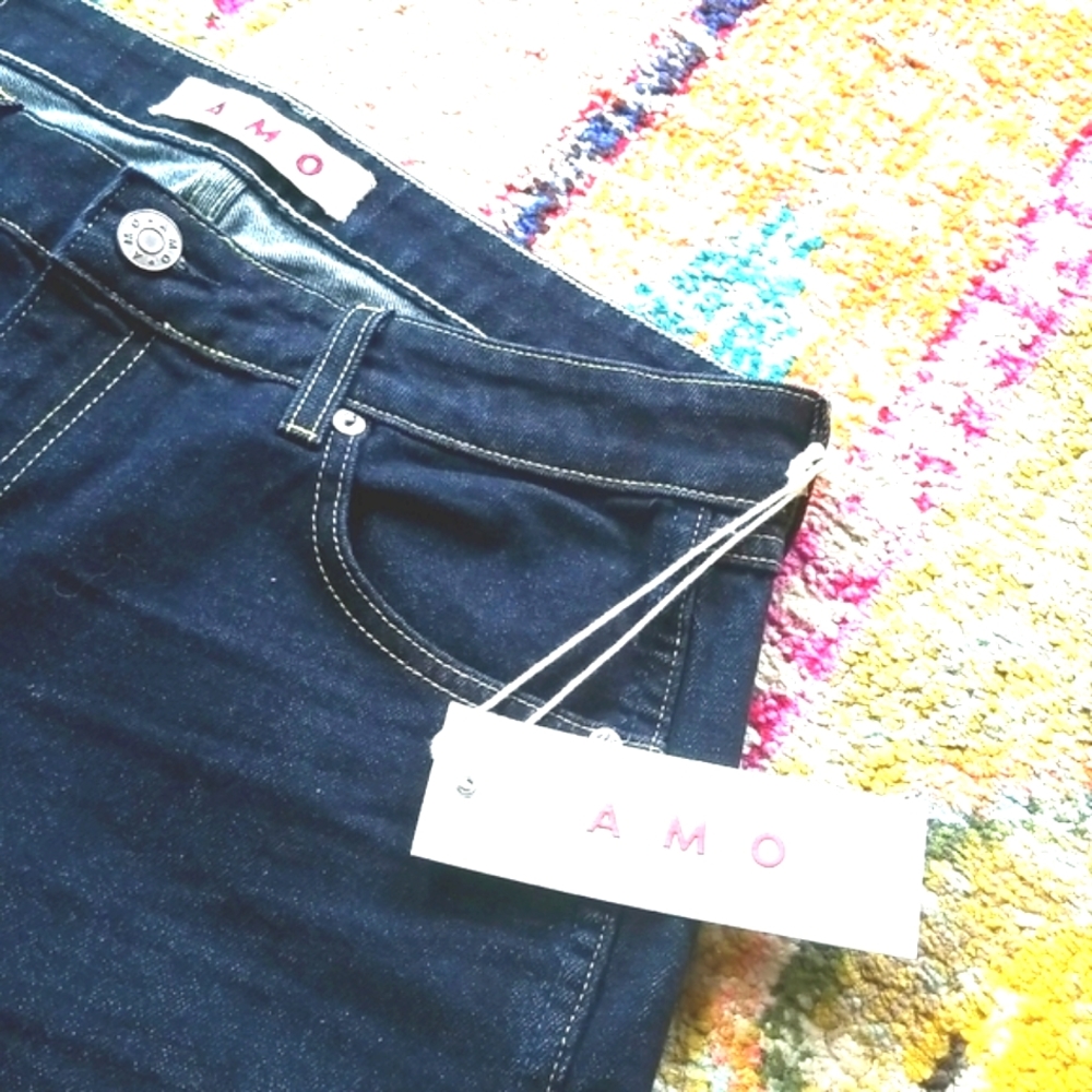 AMO No BOW Denim Crop Ankle Back Zipper SOFT RAW Denim 5 Pocket Zip Jeans 29 NWT - Picture 6 of 16